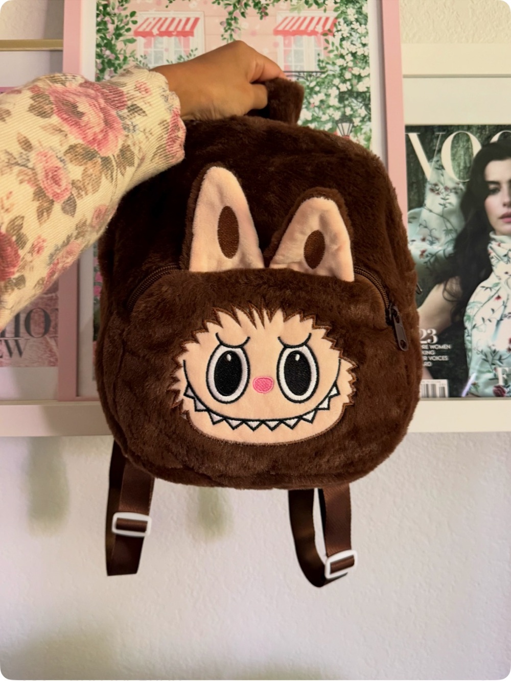 Brown Plush Monster Backpack - Cute Character Bag